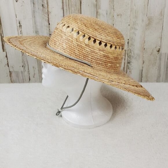 Straw Lattice Wide Brim Sun Hat Natural OS - Picture 2 of 8